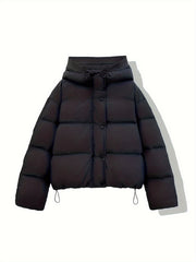 Women's Solid Puffer Jacket w/ Hood for Winter Sports