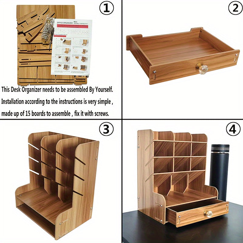 Wooden Desk Organizer Pen Holder Office Art Supplies Storage
