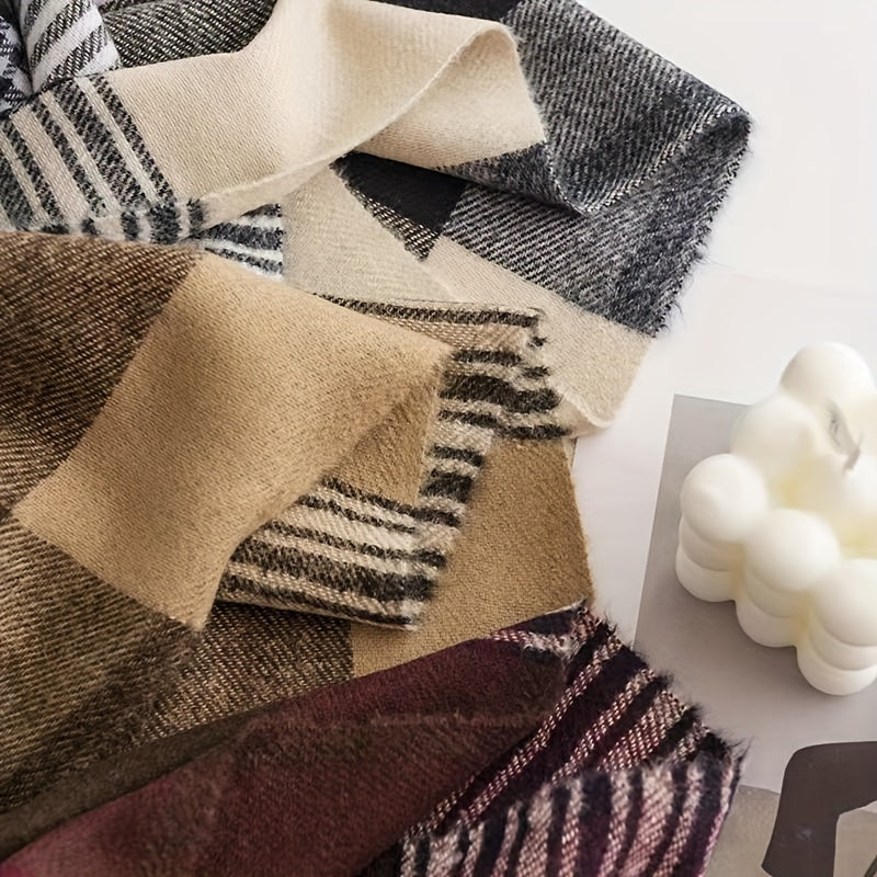 Plaid Warm Scarf Cashmere Scarf Windproof Tassel Scarf
