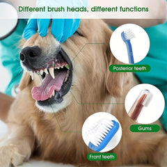 Triple Head Dog Toothbrush Set - 360 Degree Cleaning - Double Head Design