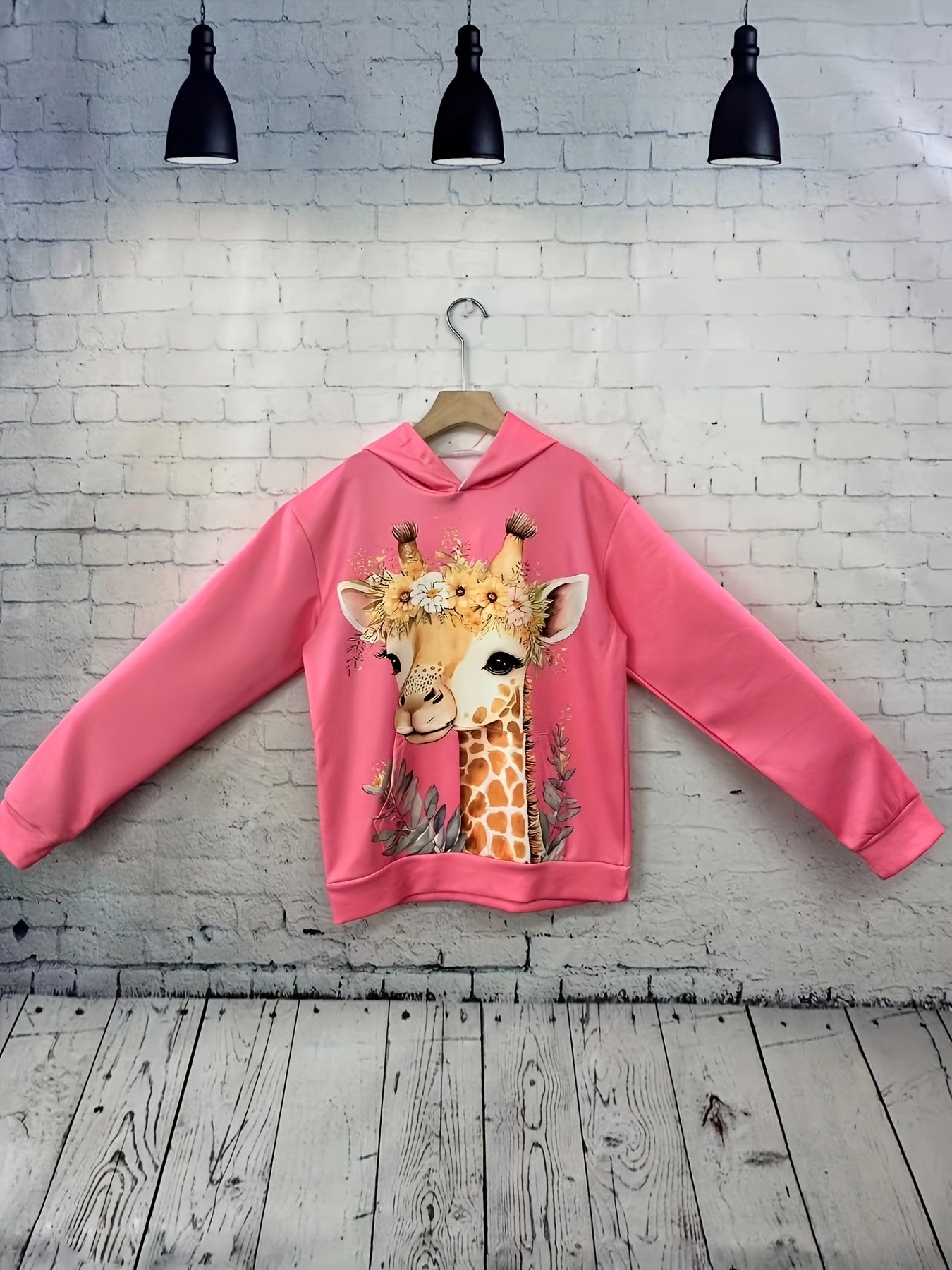 Giraffe Print Hoodies Girls Comfy Pocket Pullover Kids Clothes Gift Christmas