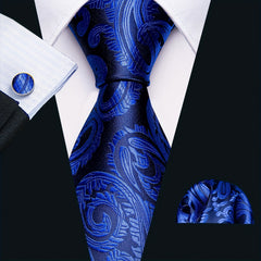 Barry Wang Classic Neckties For Men Royal Paisley Plaid Striped Tie Set
