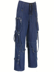 Eyelet Chain Strap Baggy Jeans Punk Y2K Style