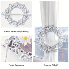 2pcs Flower Pattern Faux Pearl Curtain Tieback Curtain Holdback