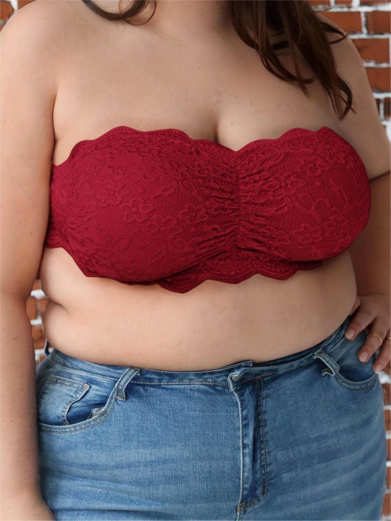 Sexy Tube Bra Lace Trim Ruched Bandeau Bra