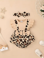 2pcs Baby Girls Leopard Print Onesie & Headband for Summer