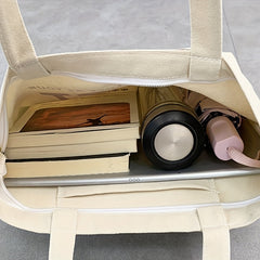 Canvas Tote Bag Large Capacity Zippered Travel Shopper