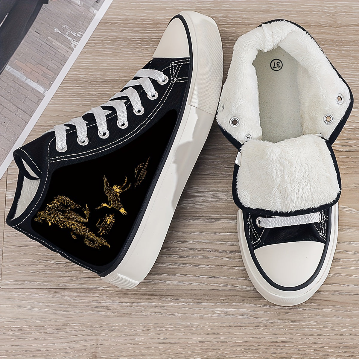 Golden Dragon Plush Lined Thermal Canvas Sneakers