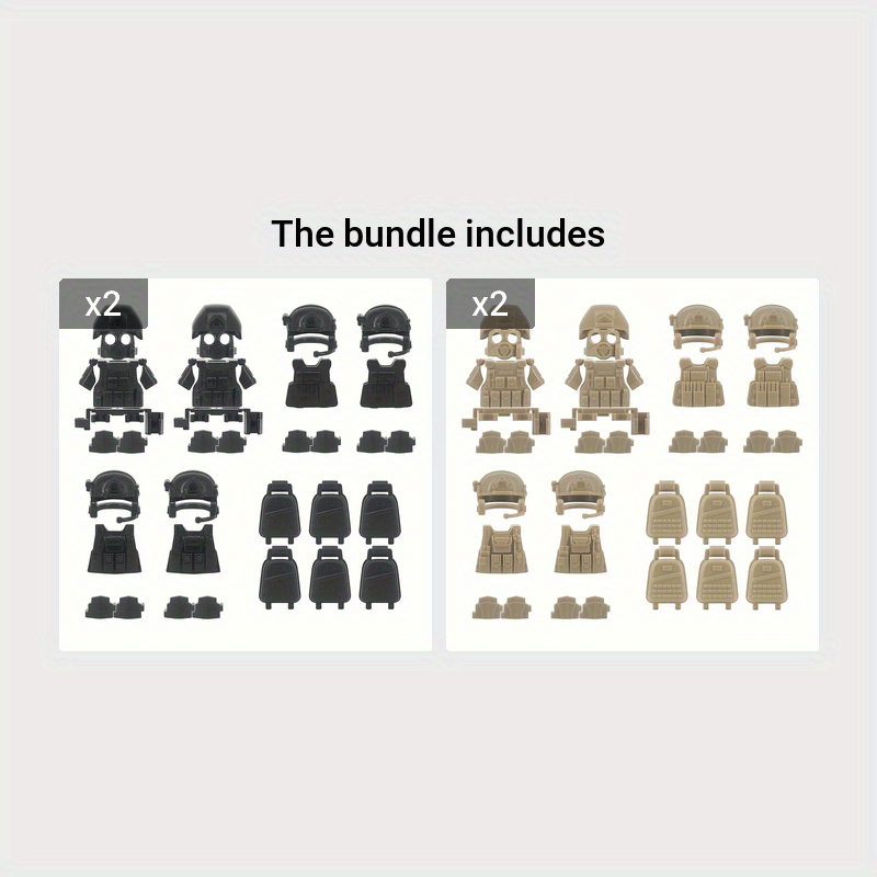 Soldier Kits Body Armor Gas Mask Knee Brace Backpack Building Blocks Toy
