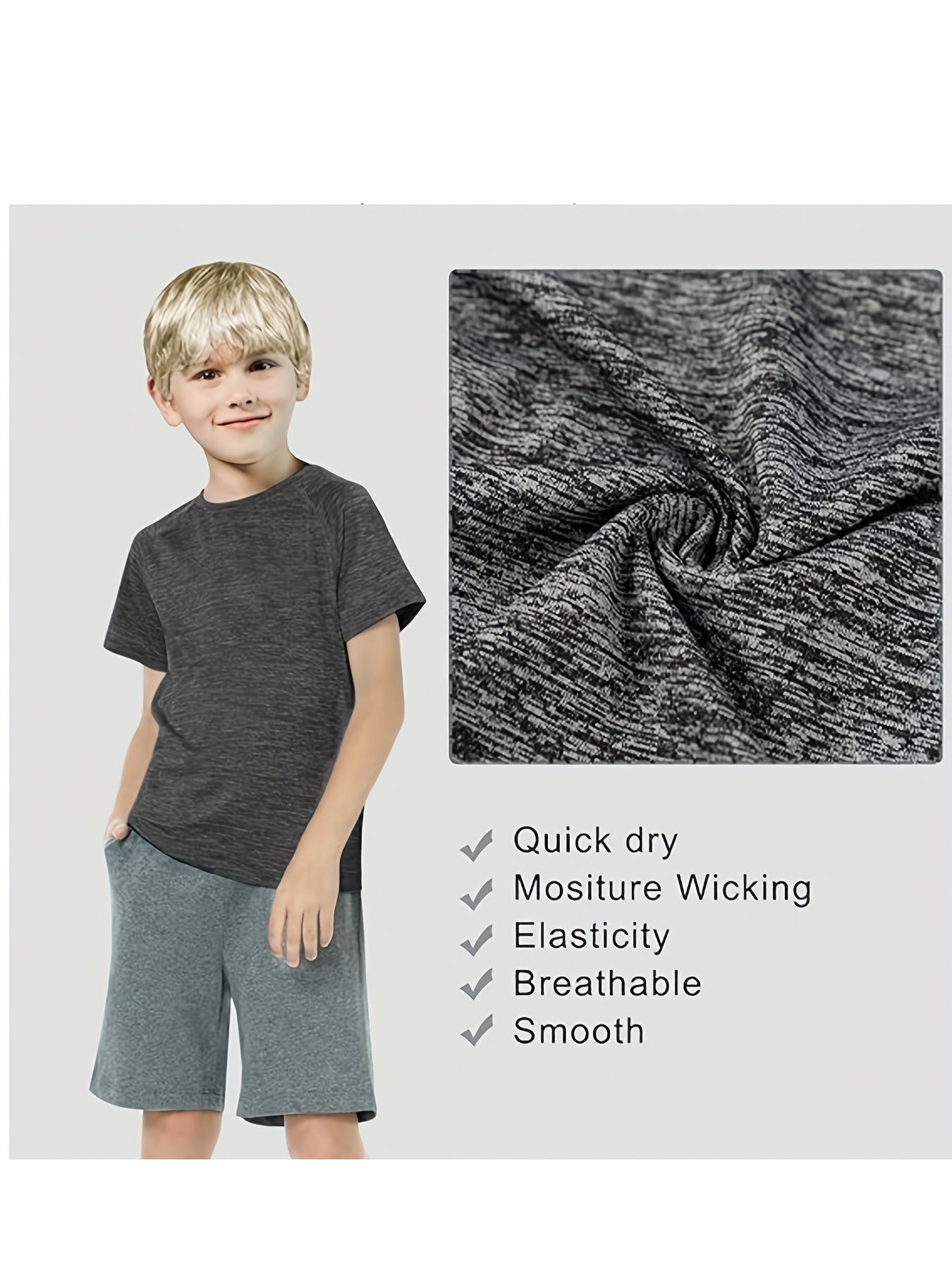 Kids' Solid Comfy Quick-Drying Short Sleeve T-Shirt - Summer Sports