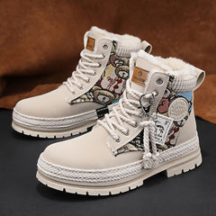 Men's Motorcycle Boots Warm Anti-slip Lace-up High Boots