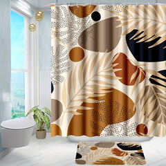 Geometric Leaf Shower Curtain Set with Hooks & Rug