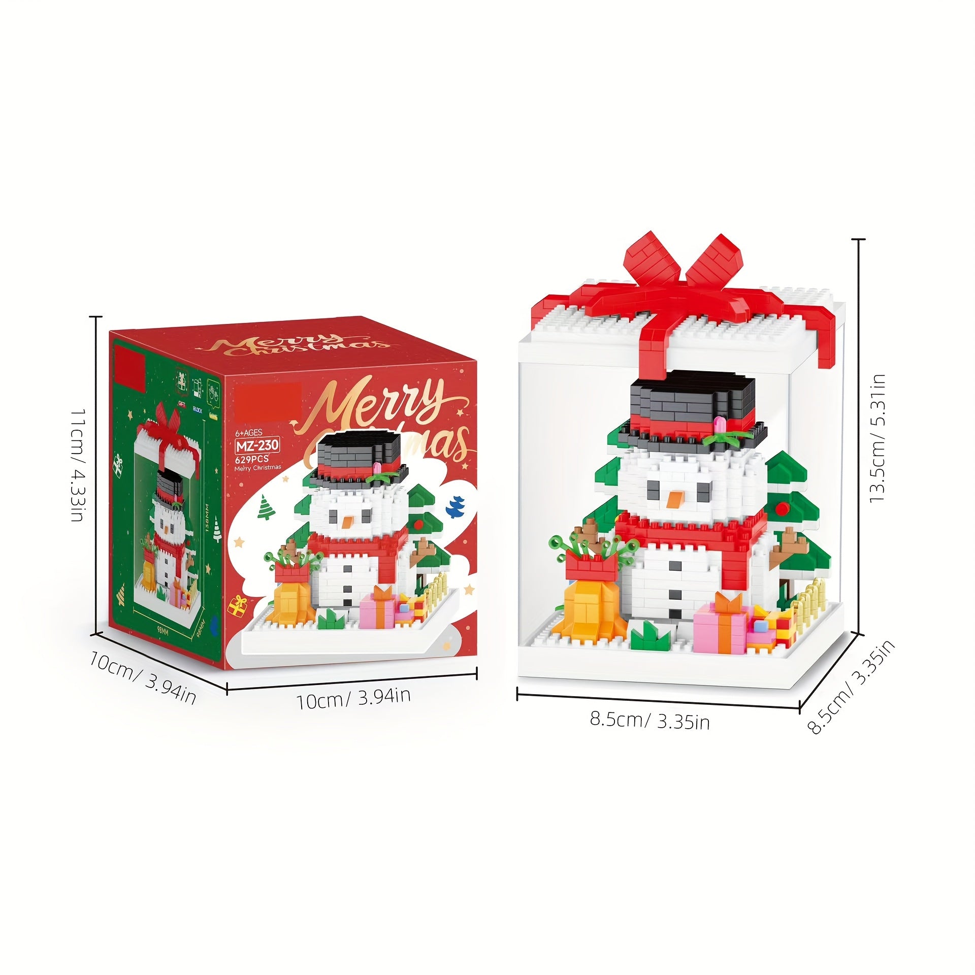 Christmas Building Blocks with Display Case Santa, Gingerbread House, Snowman
