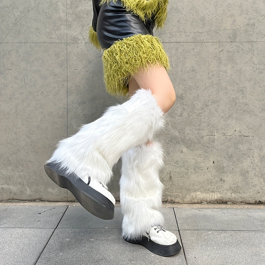 Y2K Faux Fur Leg Warmers Knee High Socks