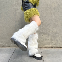 Y2K Faux Fur Leg Warmers Knee High Socks