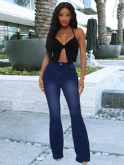 High Waist Flare Jeans High Rise Slash Pockets Bell Bottom