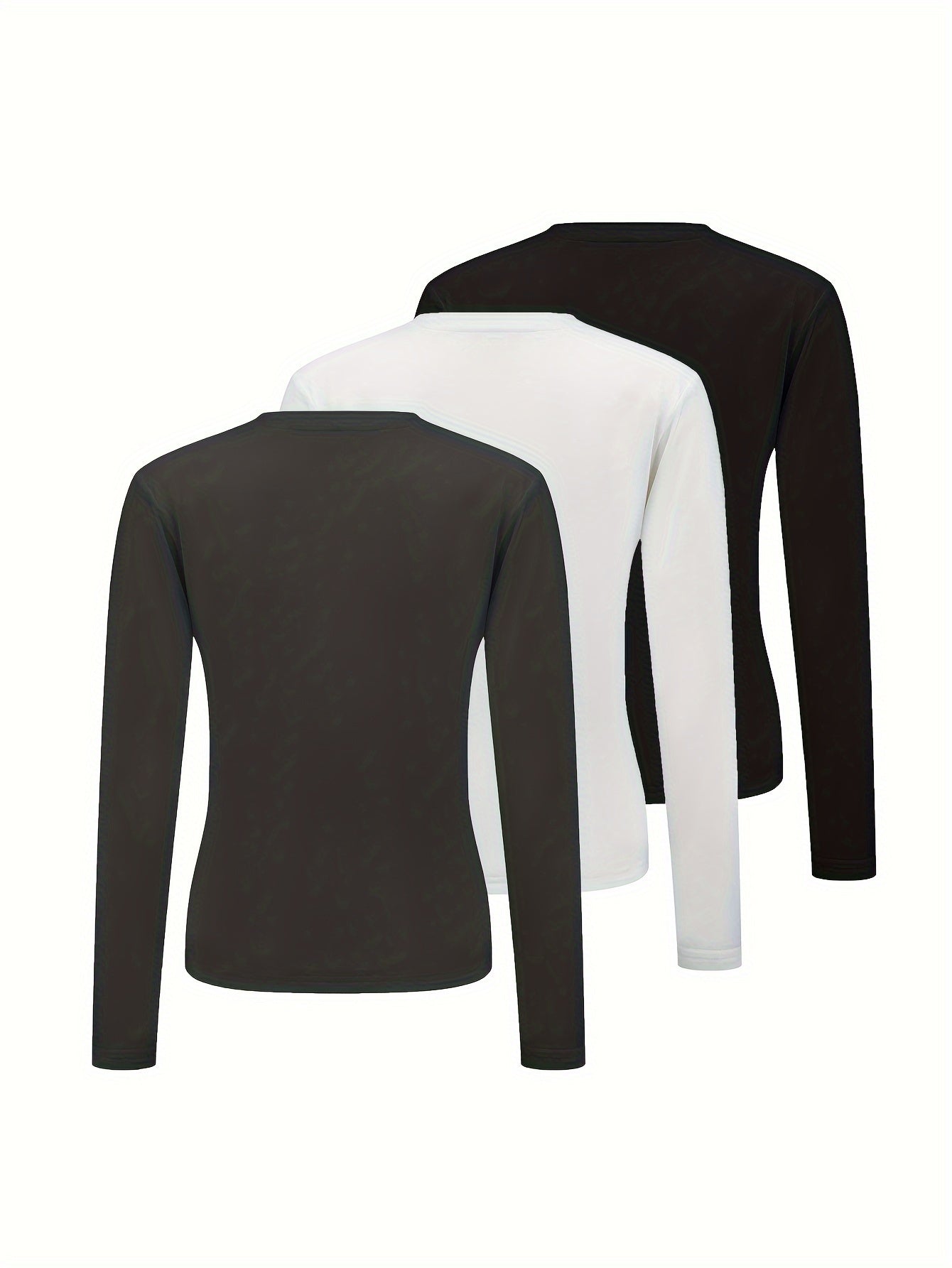 3pcs Solid Thermal Underwear Tops Long Sleeve Crew Neck Women's Lingerie