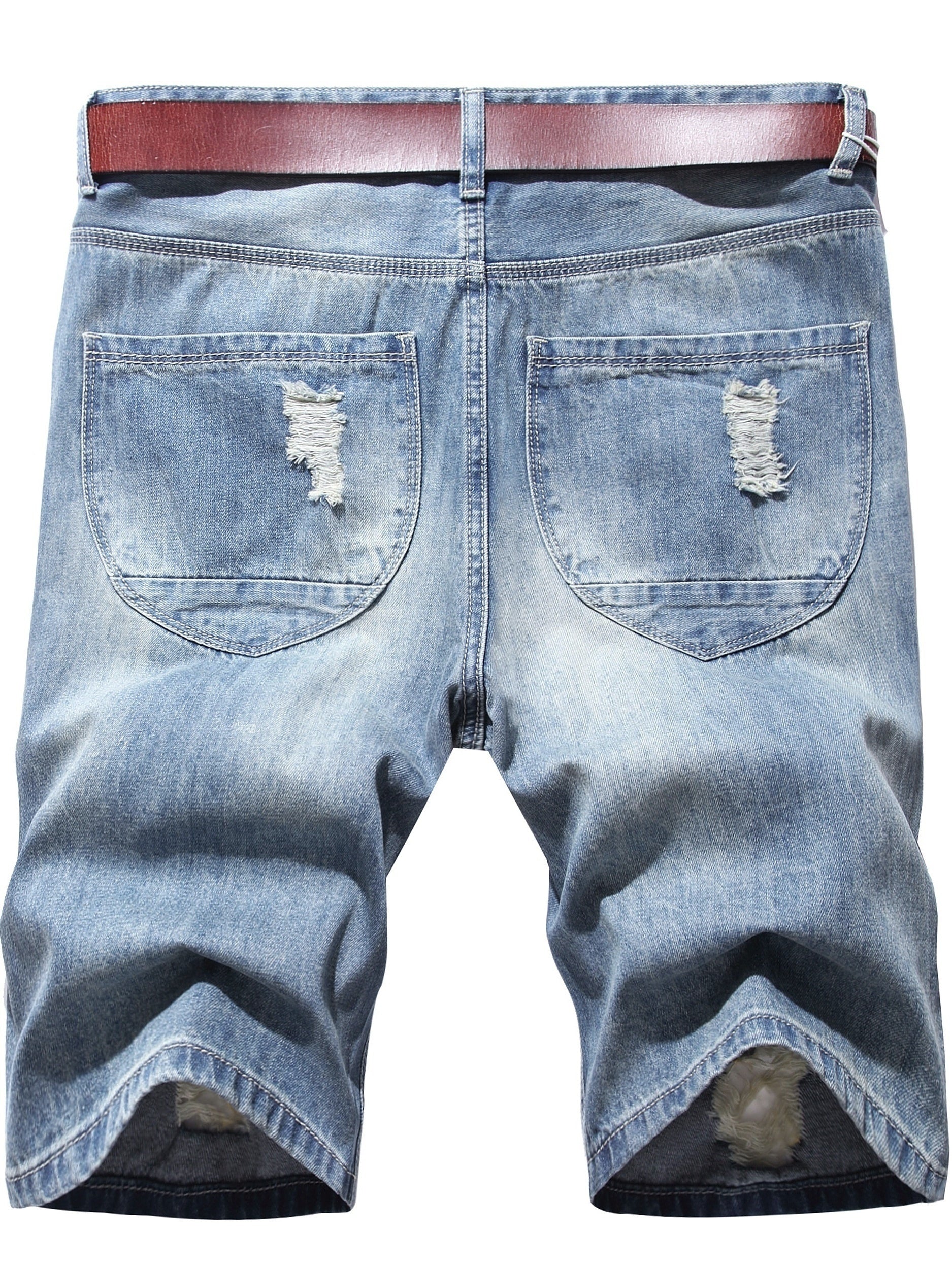 Men's Ripped Denim Shorts Loose Fit Distressed Casual Street Style