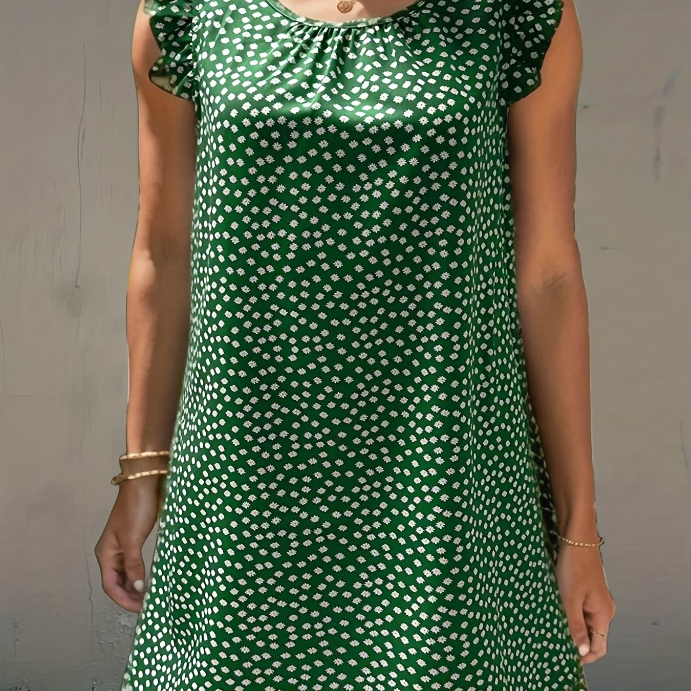 Boho Dress Women's Plus Daisy Print Round Neck Ruffle Trim