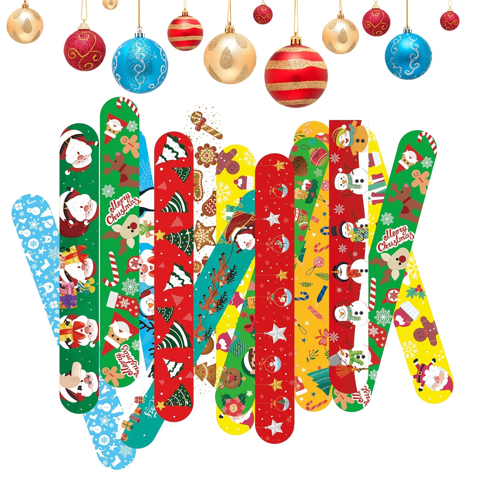 24pcs Christmas Snap Bracelets Assorted Xmas Pattern Slap Wristband Party Favors
