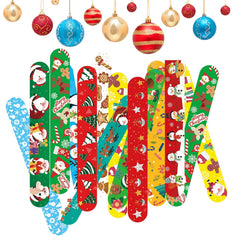 24pcs Christmas Snap Bracelets Assorted Xmas Pattern Slap Wristband Party Favors