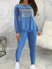 Outfit: Women's Letter Print Sweatshirt & Pants Set
