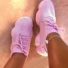 Women's Platform Mesh Sneakers Low Top Lace Up Round Toe Casual Shoes