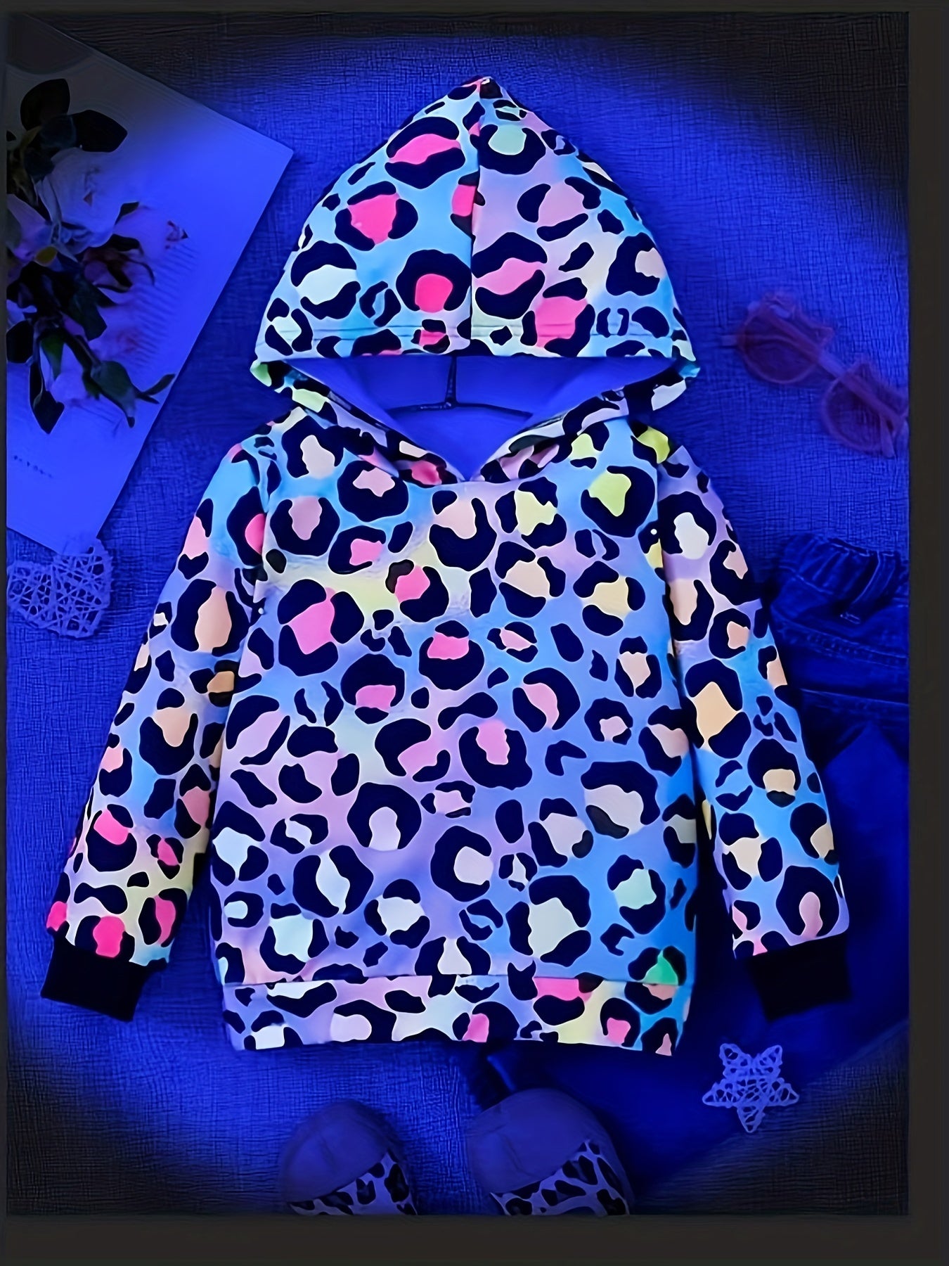 Luminous Gradient Leopard Print Hooded Sweatshirt for Party