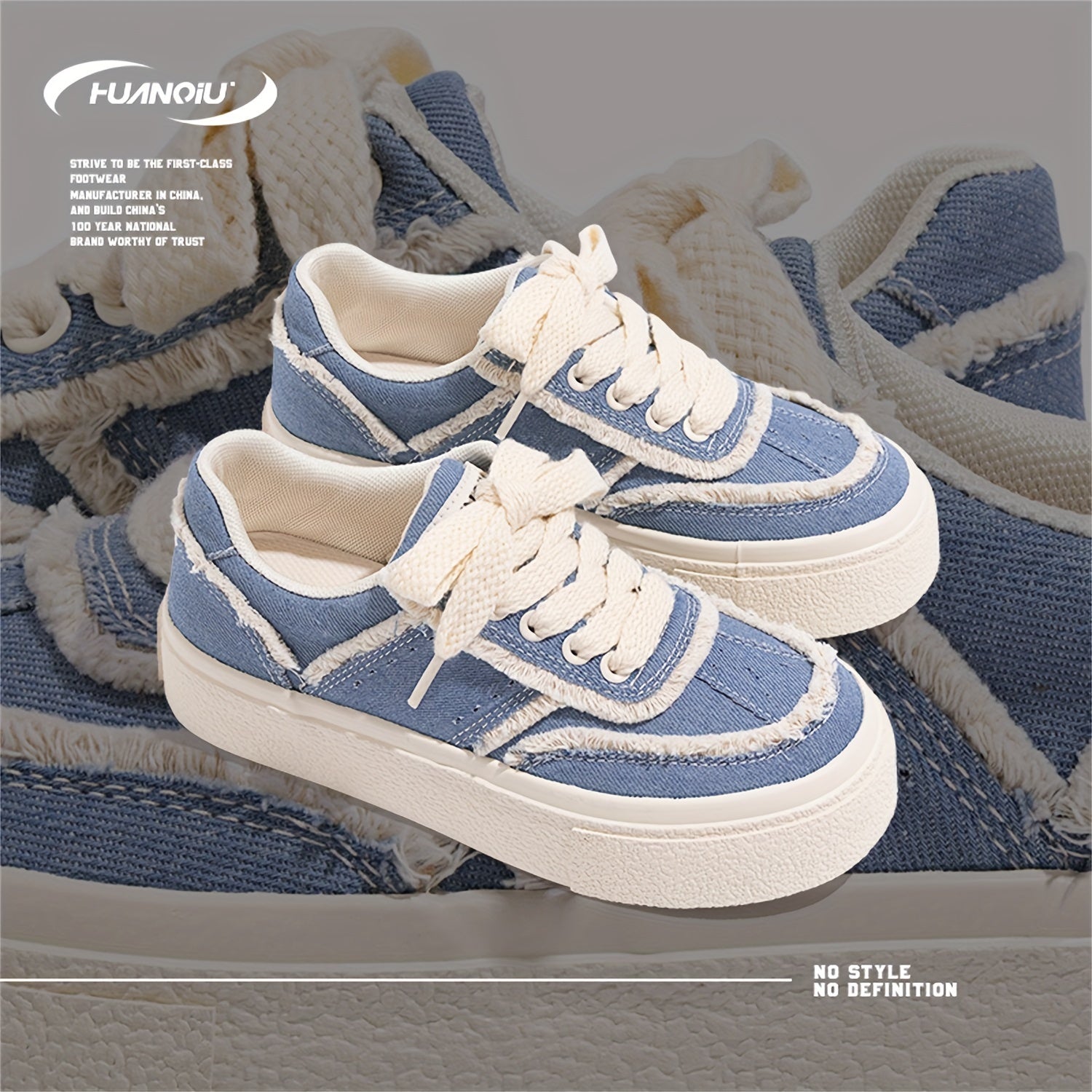 Women's Lace-up Denim Board Shoes Thick Sole Low Sneakers