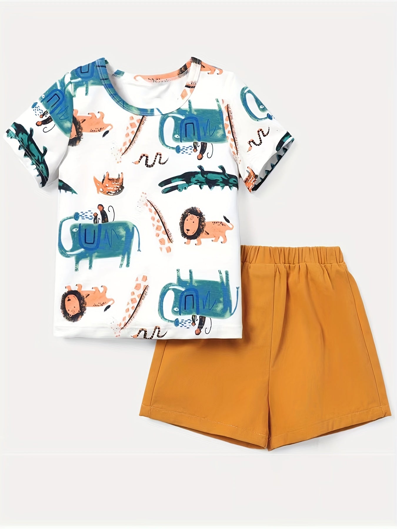 Boys Cartoon Lion Elephant Snake Crocodile Casual Outfit Set