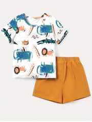 Boys Cartoon Lion Elephant Snake Crocodile Casual Outfit Set