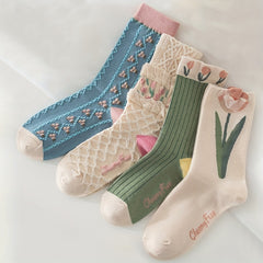 8 Pairs Floral Print Mid Tube Socks Women's Stockings