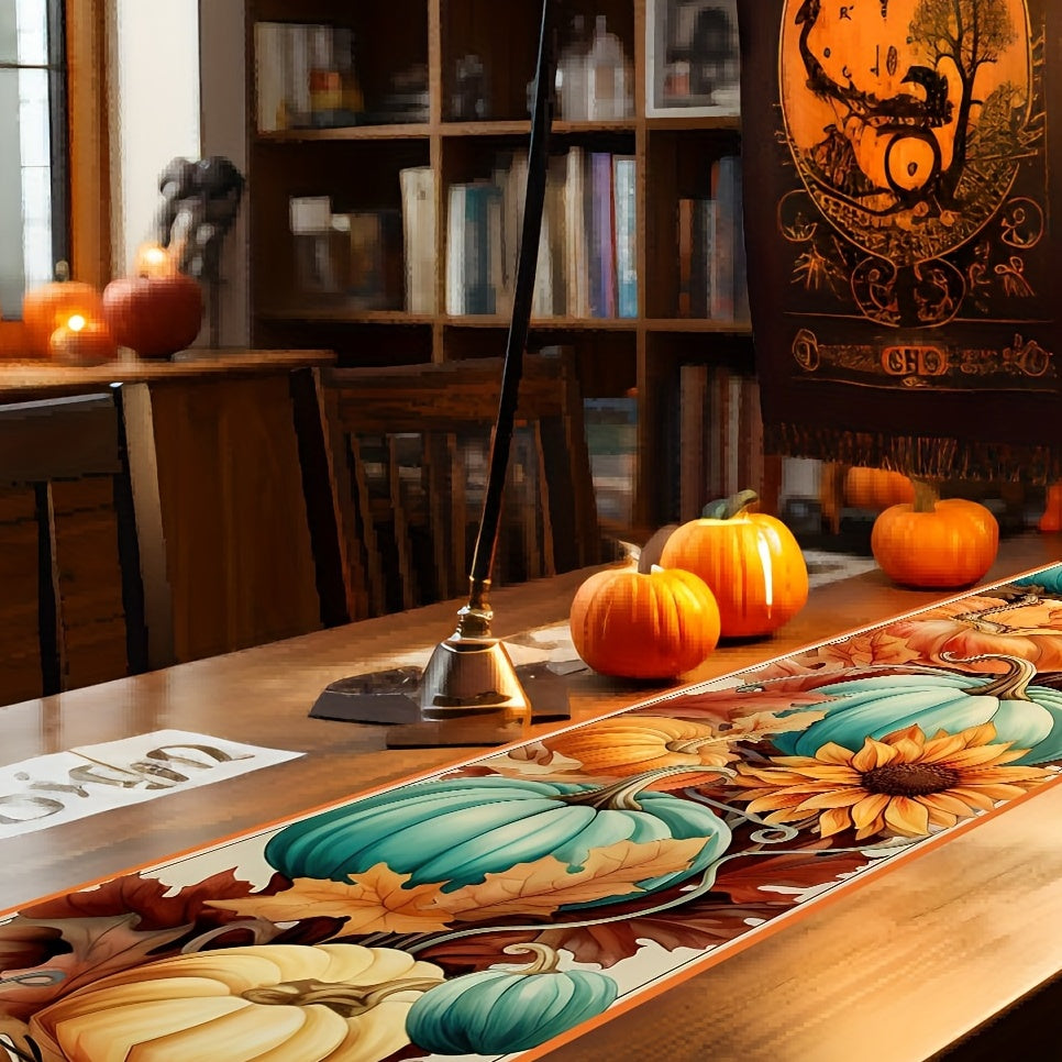 Thanksgiving Pumpkin Pattern Table Runner Fall Decor Washable Table Cover