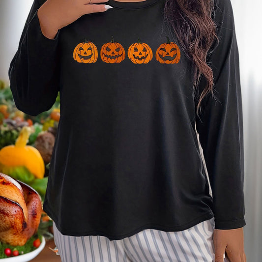 Pumpkin Graphic Long Sleeve Round Neck T-shirt