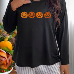 Pumpkin Graphic Long Sleeve Round Neck T-shirt