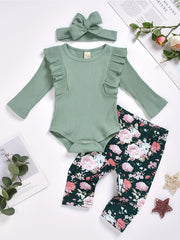 Baby Girls Ruffle Trim Bodysuit Floral Pants Set Outfit
