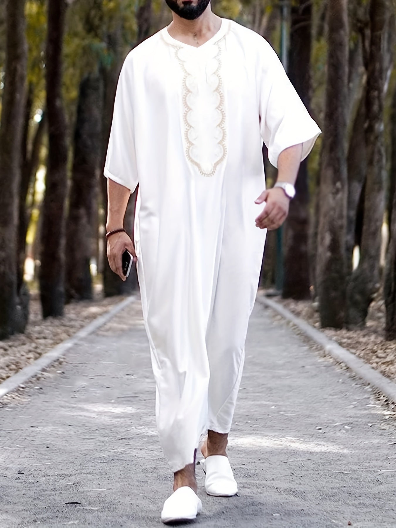 Ethnic Arab Muslim Robe Shirt Dress Men Long Sleeves