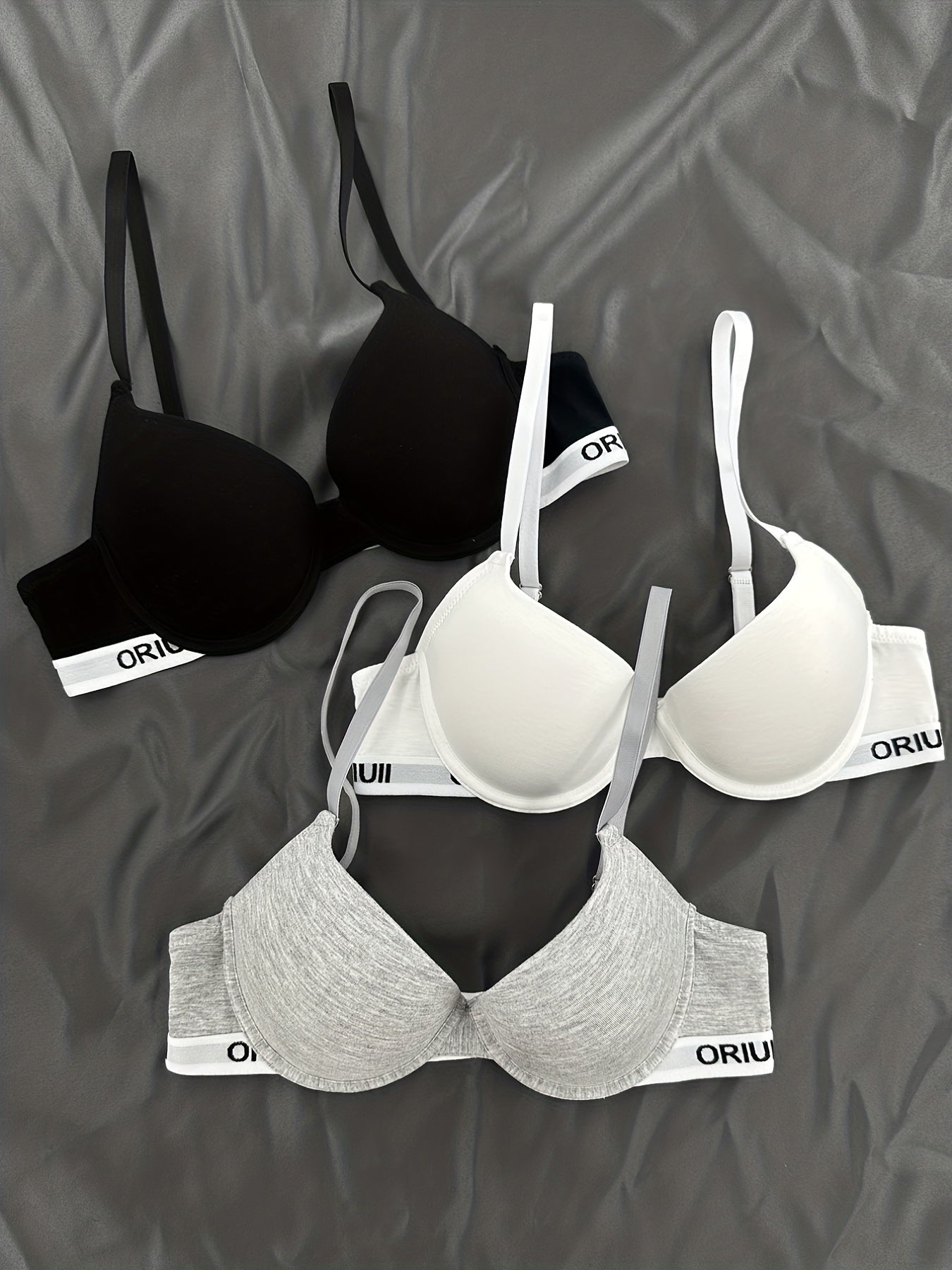 3pcs Letter Print Push Up Bras Women's Intimates