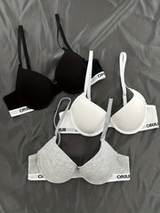 3pcs Letter Print Push Up Bras Women's Intimates