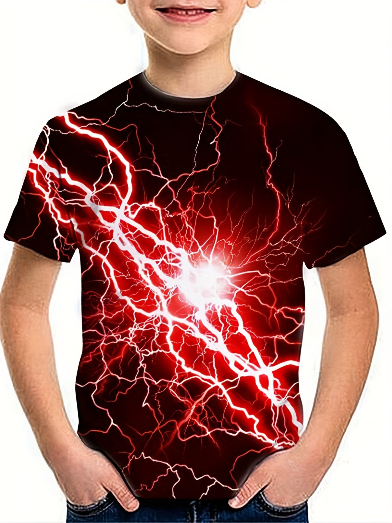 Boys' Red Lightning Graphic T Shirt Breathable Casual Tee