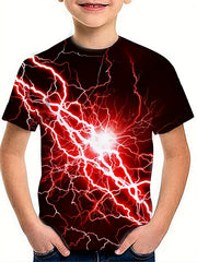 Boys' Red Lightning Graphic T Shirt Breathable Casual Tee