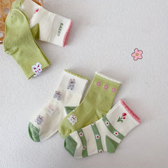 5 Pairs Cartoon Crew Socks for Girls, All Seasons Boneless Children's Socks