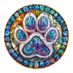 Colorful Paw Print Wooden Jigsaw Puzzle Animal Shapes Stained Glass Style
