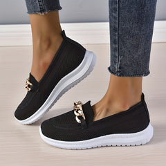 Women's Chain Decor Sneakers Breathable Knit Slip On Shoes Low Top Walking Shoes