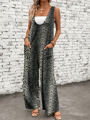 Leopard Print Loose Wide Leg Overall Jumpsuit for Women