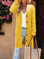 Solid Cable Long Sleeve Button Up Cardigan