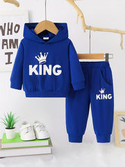 Baby Boy's Hooded KING Print Sweatshirt Pants Set