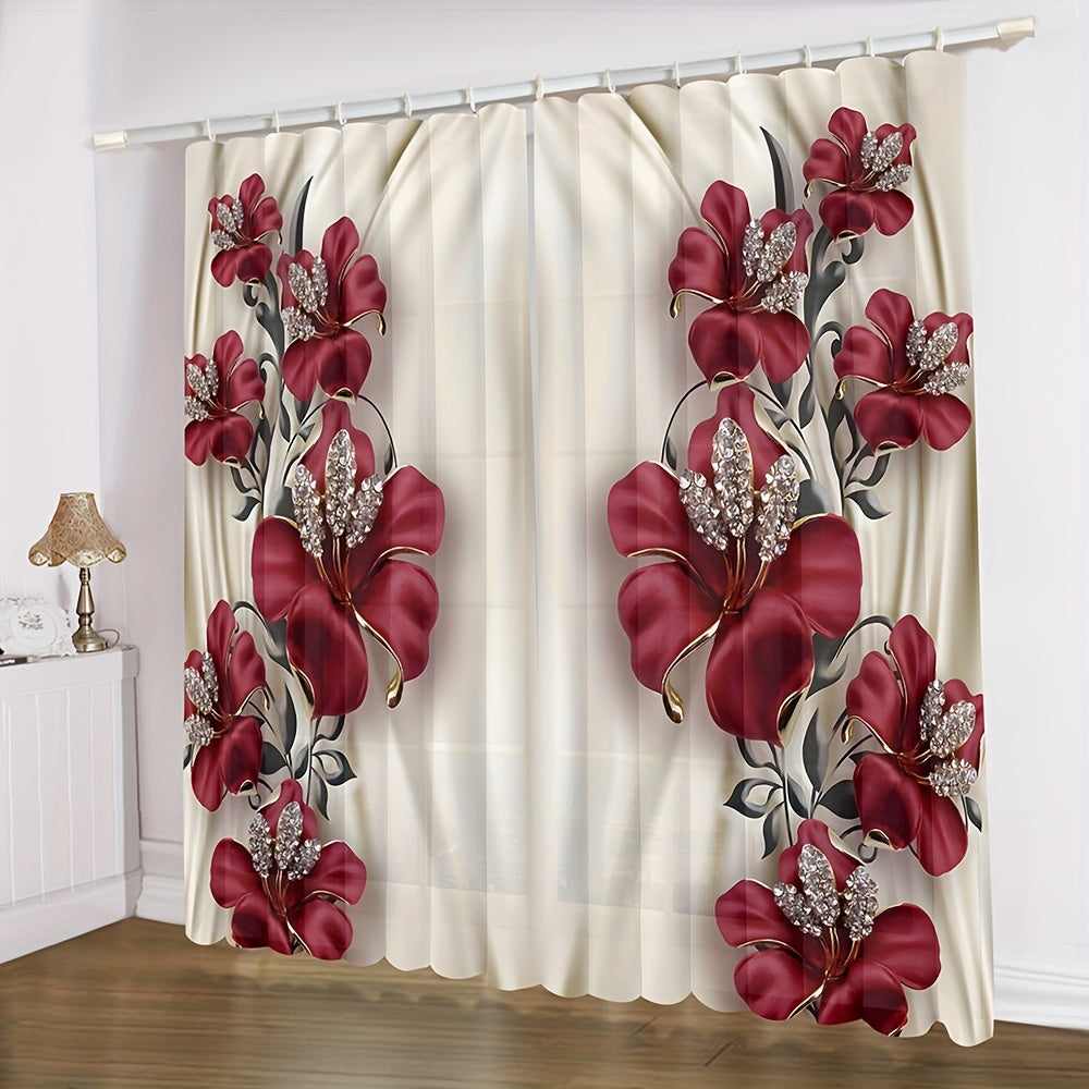 3D Crystal Red Rose Curtain with Carabiner - 50 Shades Noble Rose D