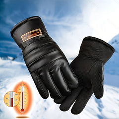 Men's Winter Gloves PU Leather Plus Velvet Thickened Windproof Cold-proof