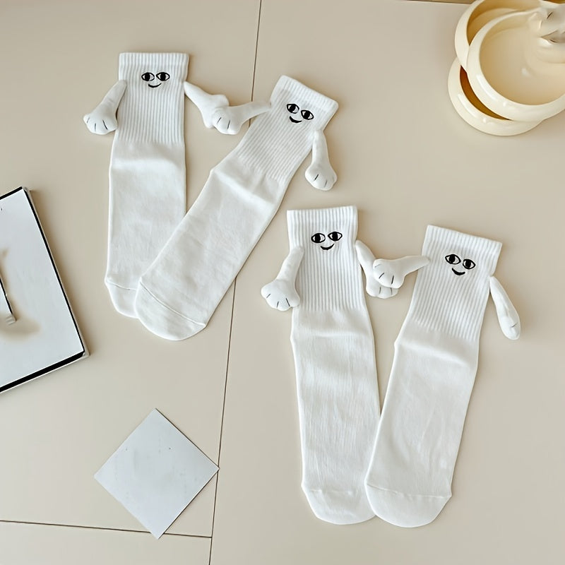 2 Pairs Teen Unisex Magnetic Holding Hands Crew Socks Winter